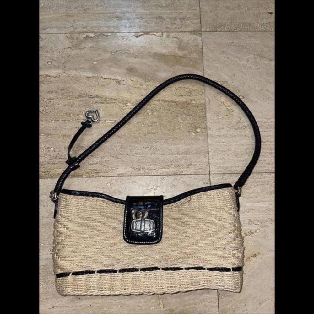 Brighton Wendy Tan/Blk Woven Jute With Black Leather Shoulder Bag